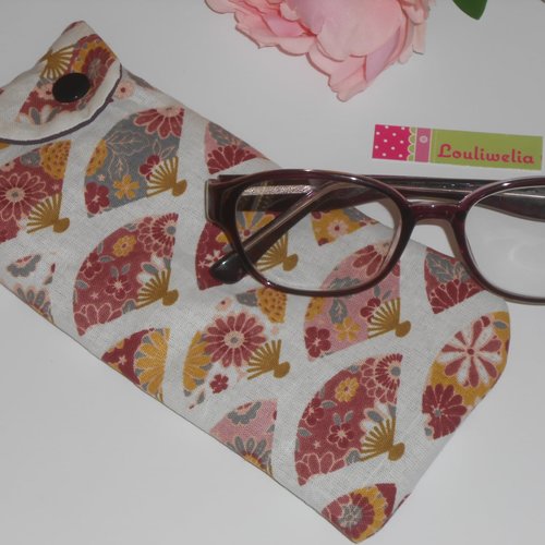 Pochette lunettes étui housse de rangement en tissu imprimé évantails japonnais