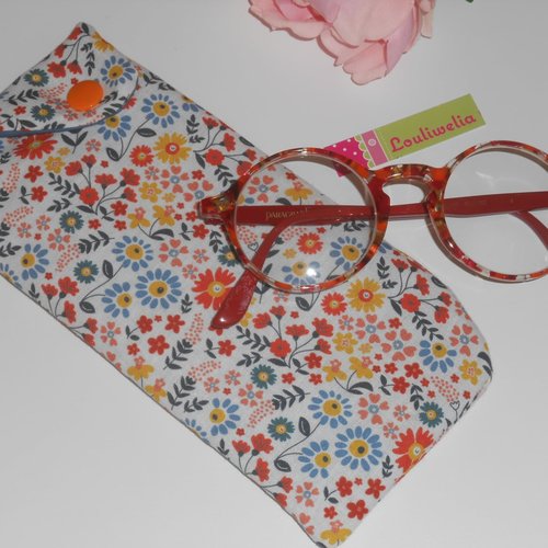 Pochette lunettes étui housse de rangement en tissu imprimé petites fleurs d'automne