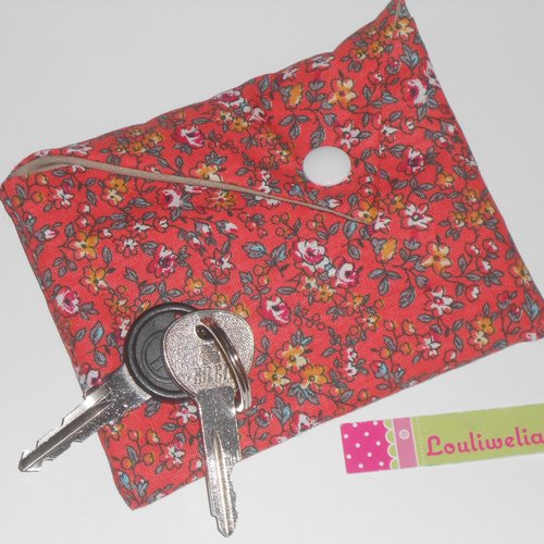 Etui porte clés pochette housse de rangement clefs en tissu rouge-orangé