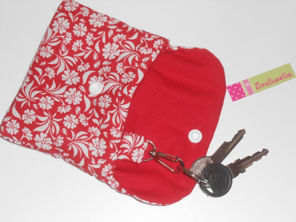 Etui porte clés pochette housse de rangement clefs en tissu rouge et blanc  - Un grand marché