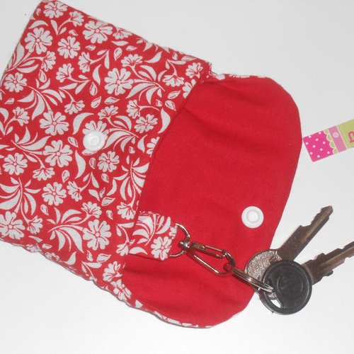 Etui porte clés pochette housse de rangement clefs en tissu rouge