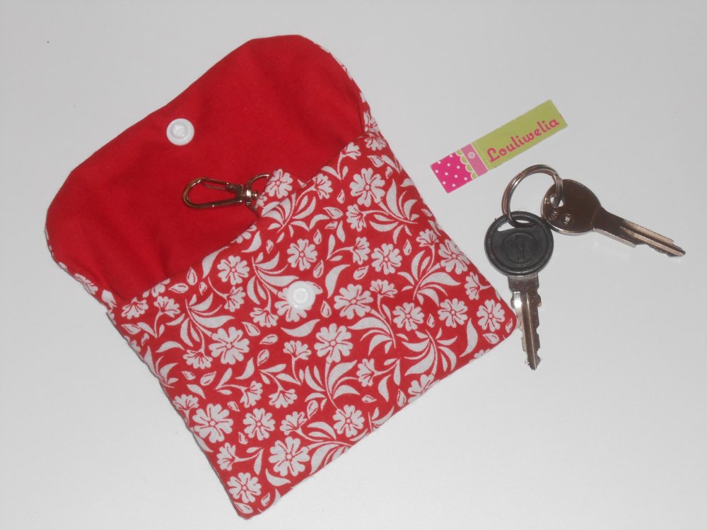 Etui porte clés pochette housse de rangement clefs en tissu rouge