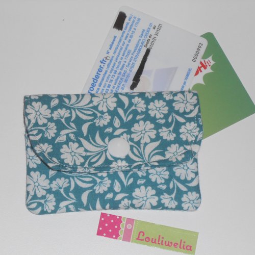 Pochette porte cartes bleue magasins magnétique fidélité rangement trousse housse étui en tissu vert canard blanc