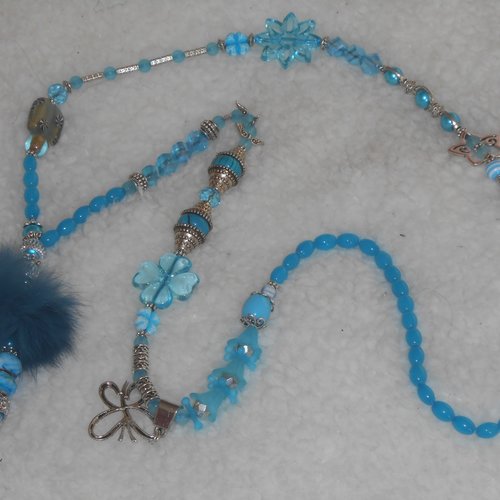 Bijoux sautoir collier long original femme bohème hippie bleu / turquoise