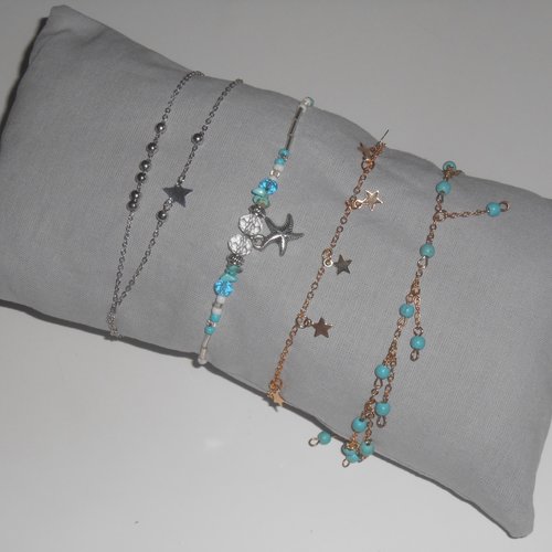 Présentoir bracelet / collier cheville porte plusieurs bijoux forme coussin oreiller boudin en tissu