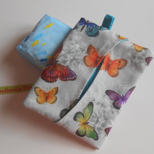 Mouchoir pochette étui housse de rangement mouchoirs en papier gris imprimé papillons colorés