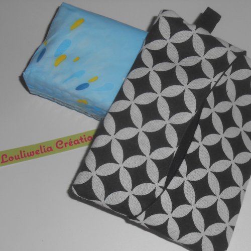 Mouchoir pochette étui housse de rangement mouchoirs en papier noir et blanc imprimé géométrique