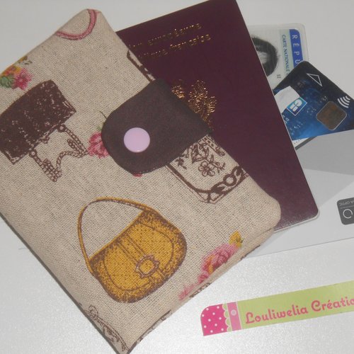 Pochette passeport voyages rangement étui en tissu beige imprimé "paris rétro"