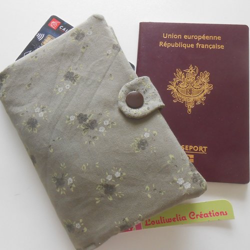 Pochette passeport voyages rangement étui en tissu kaki imprimé fleurettes