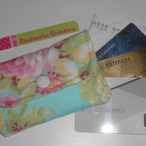 Carte bleue pochette étui rangement tickets de carte bleue / caisse et cartes magnétiques tissu vert eau rose rétro camille