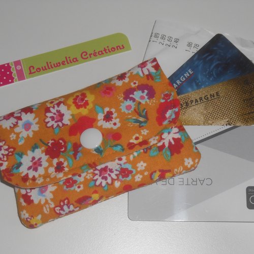 Carte bleue pochette étui rangement tickets de carte bleue / caisse et cartes magnétiques tissu jaune curry petites fleurs camille