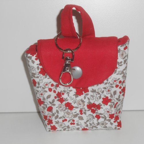 Mini sac porte clés chargeur téléphone airpod huiles essentielles ou autres pochette en tissu écru imprimé fleurs dorine