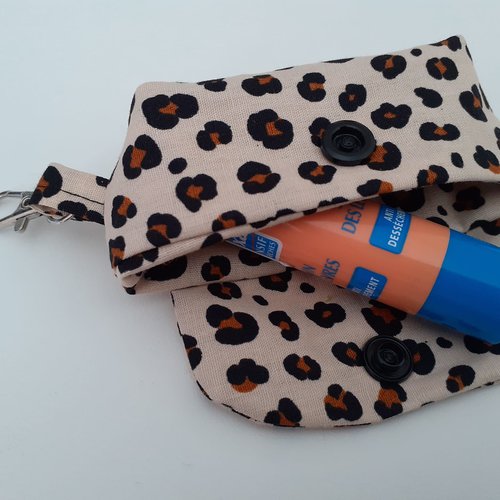Etui tube baume à lèvres rouge à lèvres pochette rangement porte clés tissu beige léopard lola