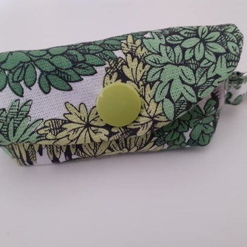 Etui tube baume à lèvres rouge à lèvres pochette rangement porte clés tissu écru feuillage vert lola