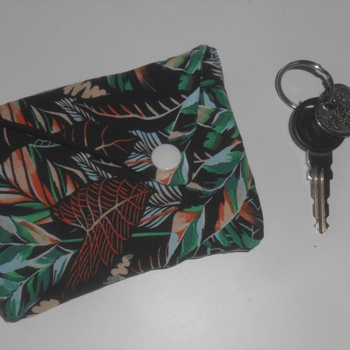 Etui porte clés pochette housse de rangement clefs bip porte en tissu noir plantes oana