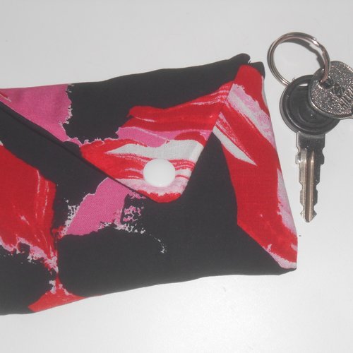 Etui porte clés pochette housse de rangement clefs bip porte en tissu noir seventies oana