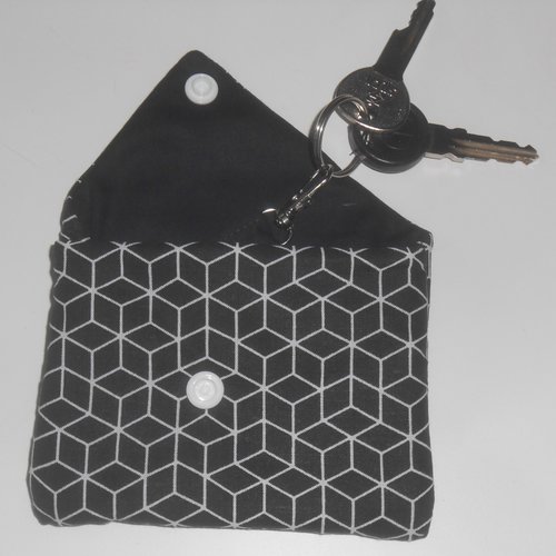 Etui porte clés pochette housse de rangement clefs bip porte en tissu noir blanc oana