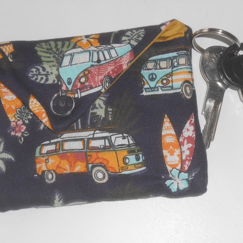 Etui porte clés pochette housse de rangement clefs bip porte tissu marine van hippie oana