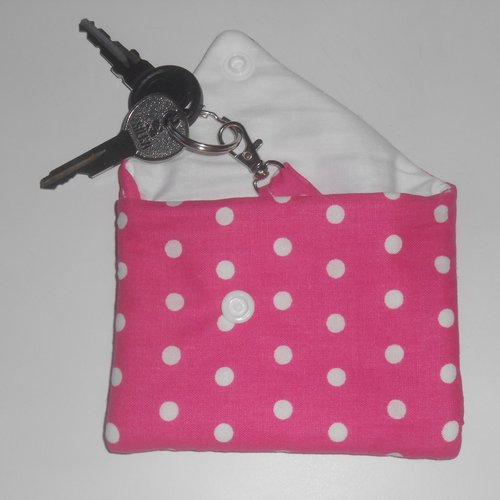 Etui porte clés pochette housse de rangement clefs bip porte tissu rose fushia blanc oana