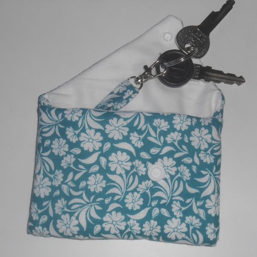 Etui porte clés pochette housse de rangement clefs bip porte tissu bleu carnard vert oana