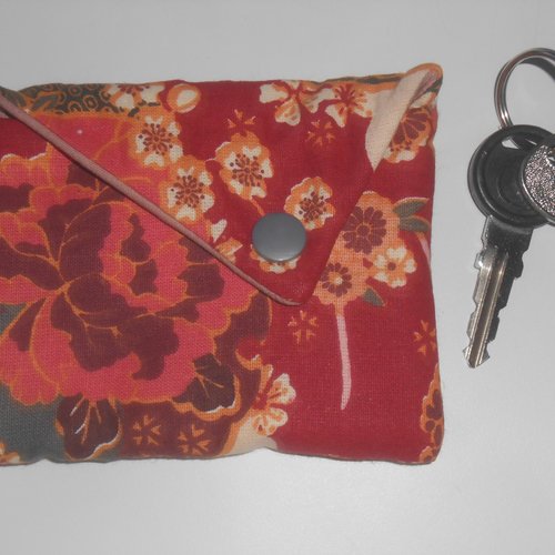 Etui porte clés pochette housse de rangement clefs bip porte tissu rouge bordeau japon oana