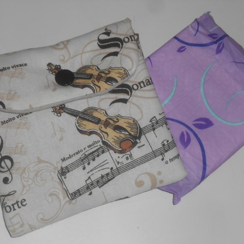 Pochette serviettes hygiéniques rangement housse trousse étui en tissu beige musique rosy