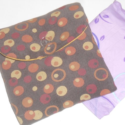 Pochette serviettes hygiéniques rangement housse trousse étui tissu marron pois bulles rosy
