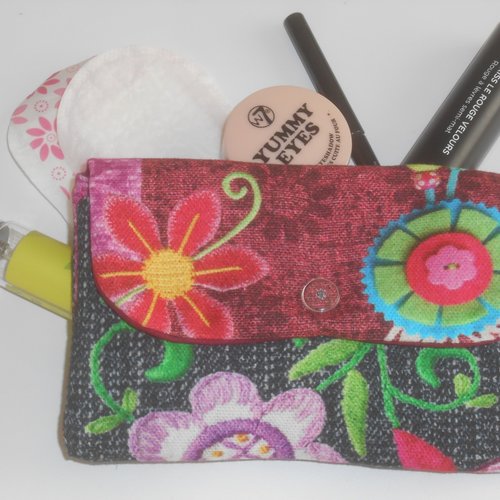 Pochette nomade rangement trousse plate housse étui lavable réutilisable maquillage protège slip gris prune crochet audrey
