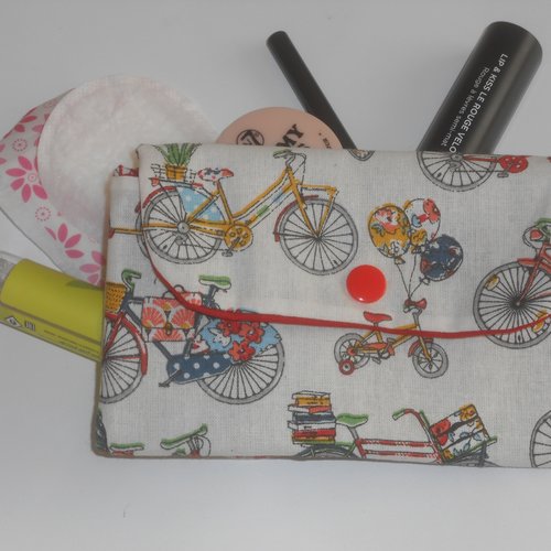 Pochette nomade rangement trousse plate housse étui lavable réutilisable maquillage protège slip écru vélos audrey