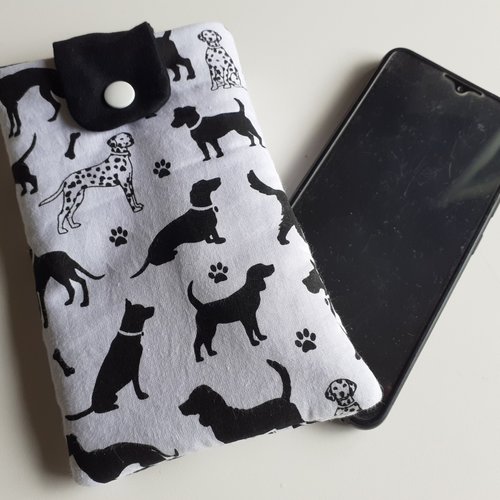 Pochette housse smartphone étui de rangement téléphone portable chien noir blanc sonia