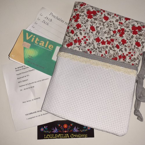 A broder support pochette médicale étui rangement carte vitale ordonnances pharmacie en tissu ophelia