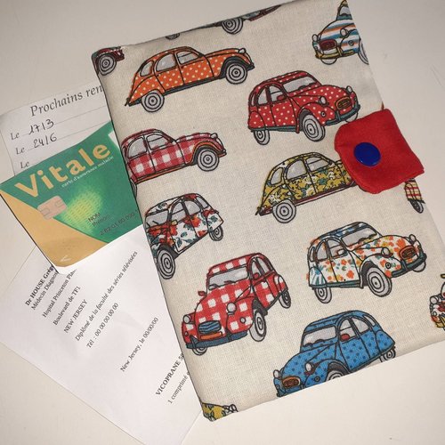 Pochette médicale porte ordonnance pharmacie carte vitale en tissu écru 2cv deudeuches perla