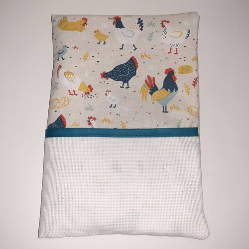 A broder ouvrage support protège carnet santé bébé coton beige poules toile d'aida blanche de croix ophelia