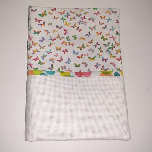 A broder ouvrage support protège carnet santé bébé coton blanc papillons toile d'aida blanche de croix ophelia