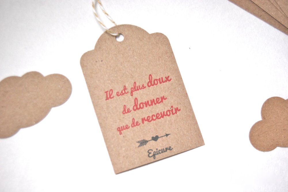 Lot 10 Etiquettes Cadeaux Kraft Recycle Citation Epicure Donner Et Recevoir Un Grand Marche