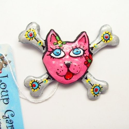 Broche "chat pirate" rose