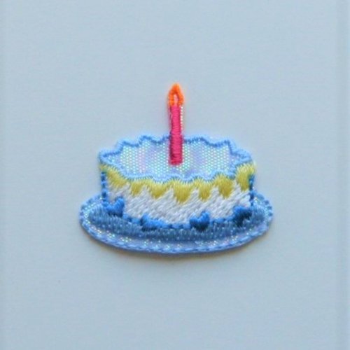 Ecusson applique thermocollant gâteau d 'anniversaire bleu
