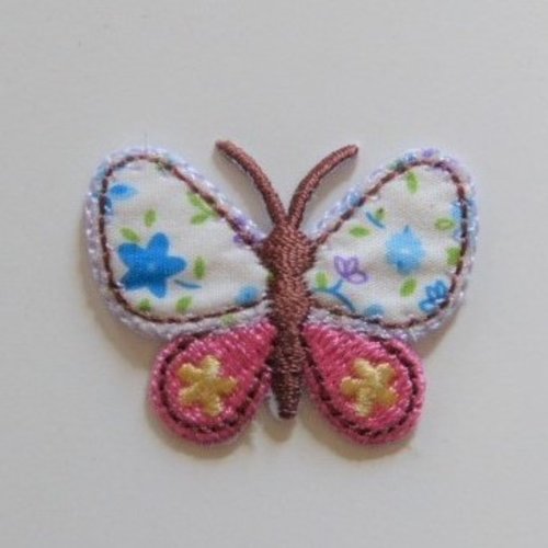 Ecussons thermocollant papillon multicolore  avec motifs fleurs pour customisation