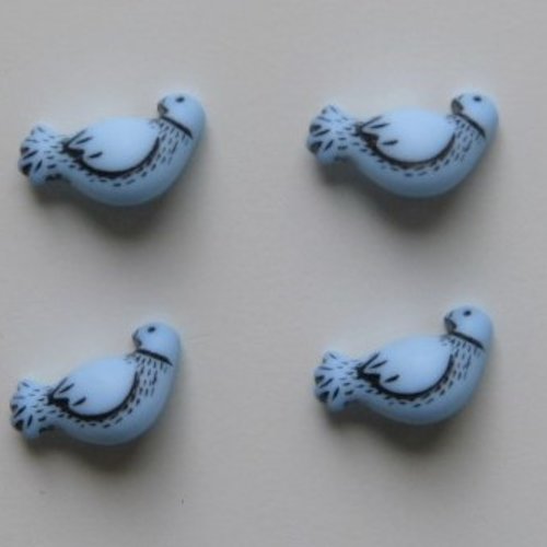 Boutons oiseaux bleu 15 mm