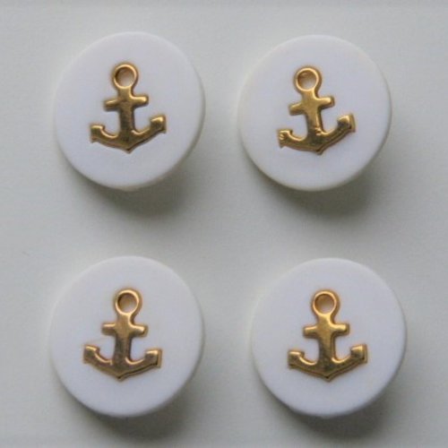 Boutons style marin - blanc et or 18 mm- motif encre