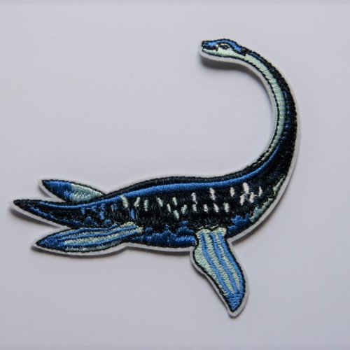 Ecusson thermocollant dinosaure marin bleu