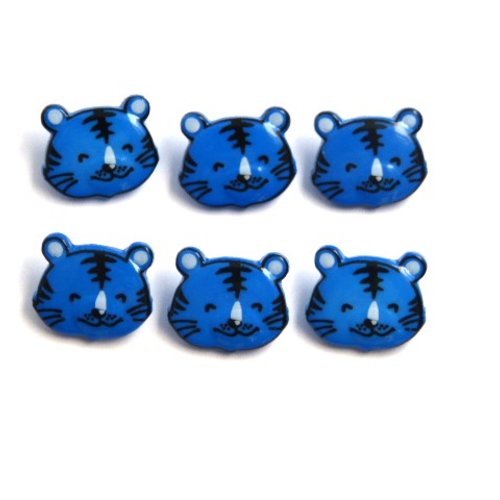Lot 6 boutons tête tigre bleu 17 mm