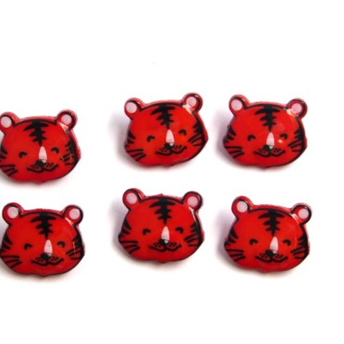 Lot 6 boutons tête tigre rouge 17 mm