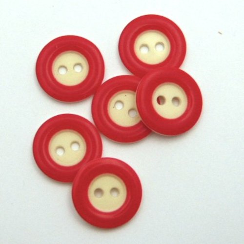 6 boutons écru et rouge 17 mm