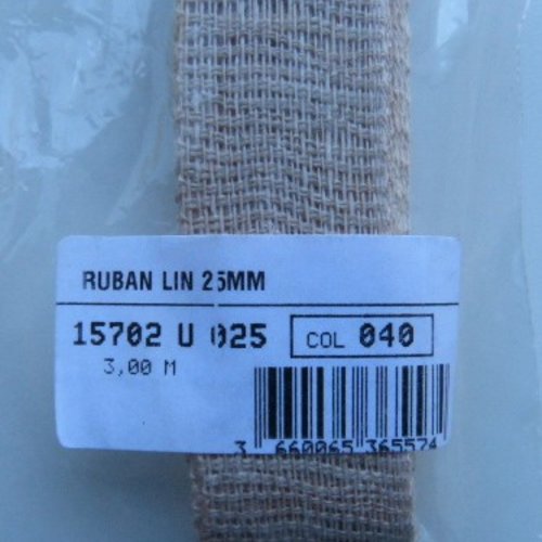 Ruban lin 25 mm - 3 mètres - beige