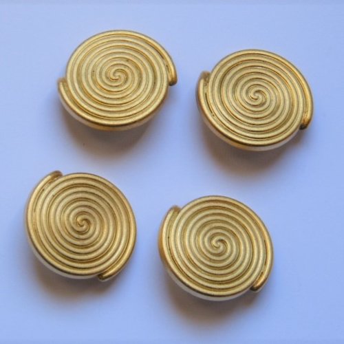 4 boutons spirale plastiques or  26 mm