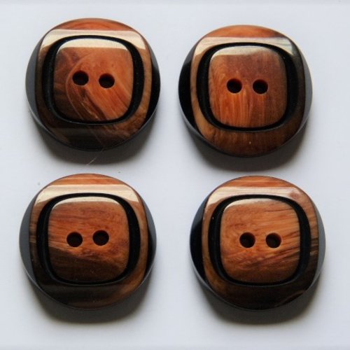 4 boutons marron marbré et noir 27 mm