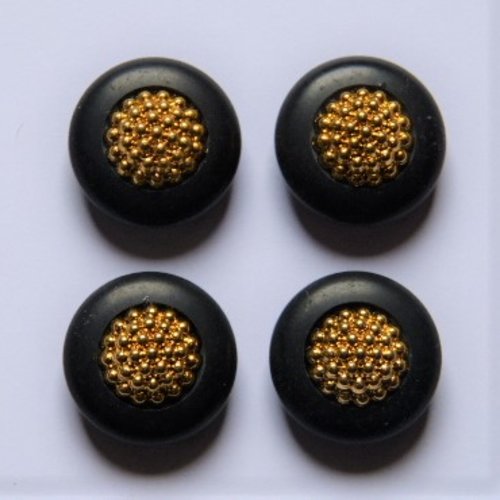 4 boutons noirs fantaisie doré or 17 mm