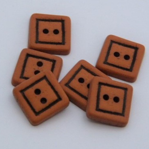 6 boutons carré marron caramel 13 mm