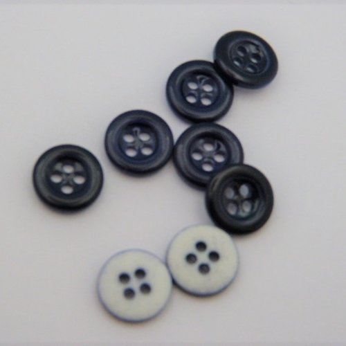 8 boutons bleu marine brillant 13 mm